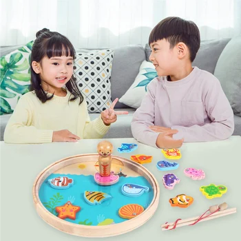 

Wooden Magnetic Fishing Game Toys Set 26pcs Alphabet Fishes Board with 2pcs Wood Pole for Toddler Kids Educational Development