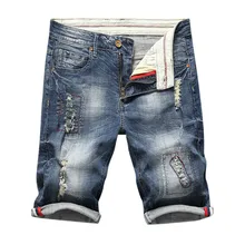 Модные мужские шорты летние повседневные спортивные Прямые с дырками ремень для шортов джинсы на молнии 9,13