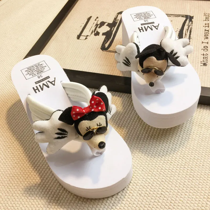 Disney/детские шлепанцы на платформе с рисунком Минни и Микки; тапочки для девочек; нескользящие удобные женские Тапочки