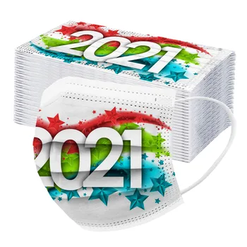 

50pcs Adult 2021 Happy New Years Mask Disposable Three Layer Masks Breathable Non-woven Facemasks Elastic Earloop Mascarillas