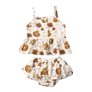 

2PCS Toddler Kids Baby Girl Summer Clothes Suspender Vest Romper Jumpsuit Floral Shorts Pants Outfits Set