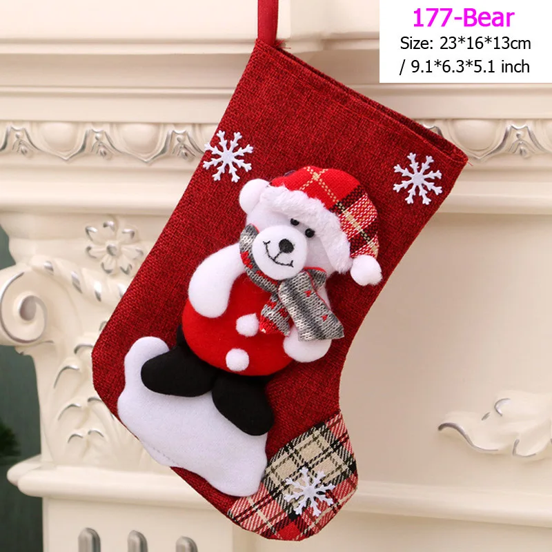 177-Bear Чулок Санта-Клауса носок конфеты сумки Рождественская елка Ornamets Подвески льняной Подарочный мешок для детей камин подвесной Декор вечерние поставки - Цвет: 177-Bear