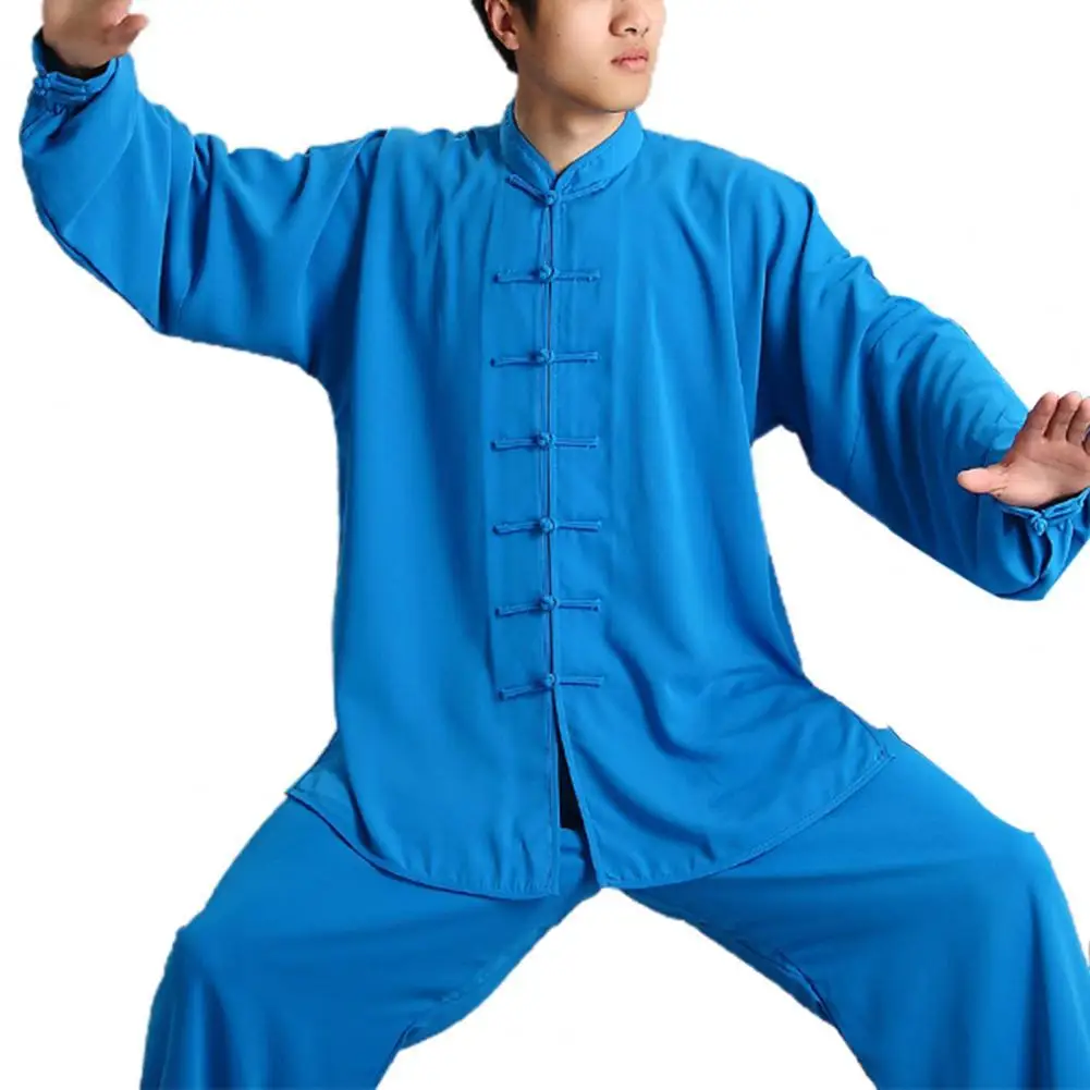 Tai Chi Clothing Chinese Traditional Kung Fu Suit 2Pcs/Set Unisex Practice Button Placket Shirt Loose