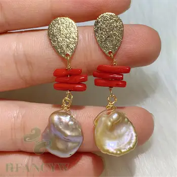 

13-14mm Multi-Color Baroque Pearl Earring 18k Ear Stud Gift Dangle Irregular Wedding AAA Flawless Cultured Accessories