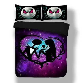 

3D Nightmare Before Christmas King Size Bedding Set Soft Comfortable Bed Linens Bedclothes Home Textile for Lover Couple Gift