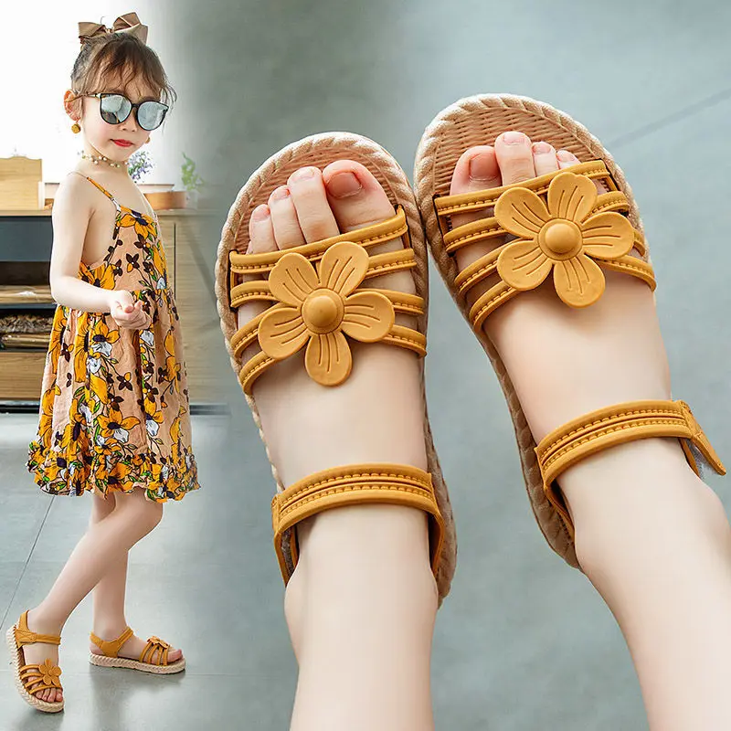 Girls Sandals 2020 Summer New Beach Children Shoe for Little Girl Cute Flower Soft Bottom Fashion Big Kids Princess Shoes | Детская