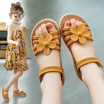 

Girls Sandals 2020 Summer New Beach Children Shoe for Little Girl Cute Flower Soft Bottom Fashion Big Kids Princess Shoes