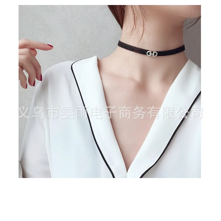Корейский стиль, черный и белый цвет, с узором, кожаный ремешок на шею, модный, двойной D, с буквами, на шею, кольцо, универсальный, с
