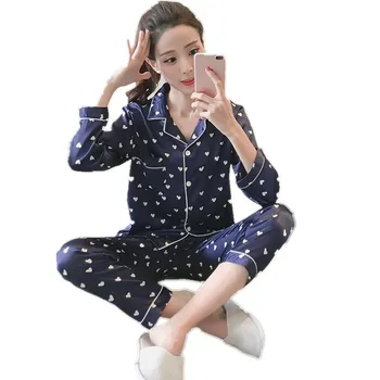 

ELAN MILRE Long Sleeve Sleepwear Suit Women Nightshirt Sets Wholesale Women Comfortable Silk Pajama Set Girl Print Pyjama Set