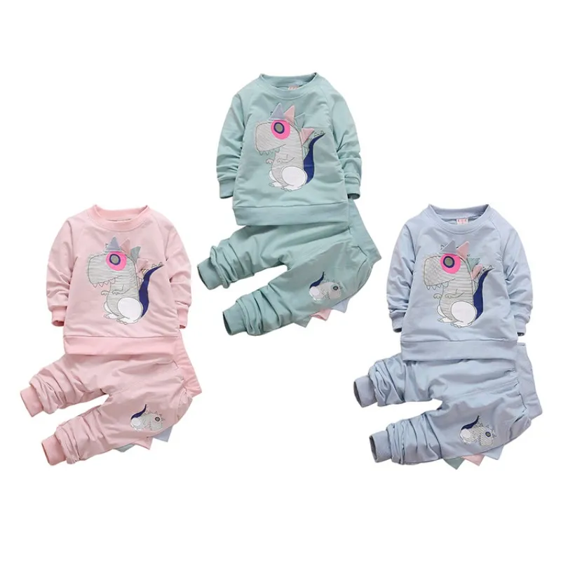 Smartbabyme/одежда для малышей осенне-весенний хлопковый комплект одежды для маленьких мальчиков и девочек, толстовка с рисунком динозавра комплект из топа+ штанов, одежда для детей