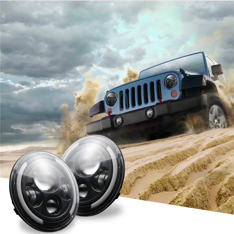 

7 Inch H4 LED Car Headlight High & Low Beam Light Halo Angle Eyes Bulbs Headlamp for Jeep for Wrangler Off Road 4x4 Motorcycle