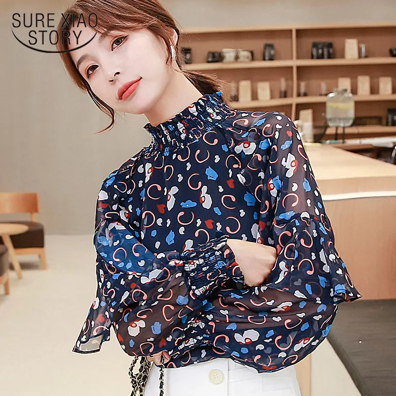 

Autumn 2019 New Fashion Korean Loose Base Shirt Women Long Sleeve Shirt Chiffon Shirts Women Tops Print Blouses 6700 50