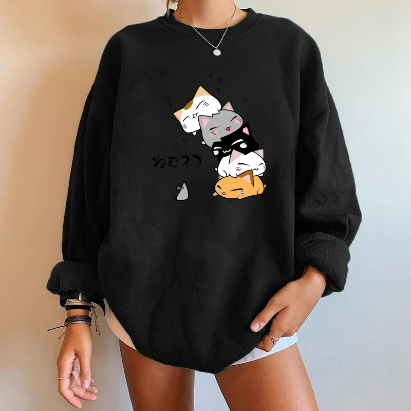 black womens cat sweatshirt warm kawaii cat hoodie