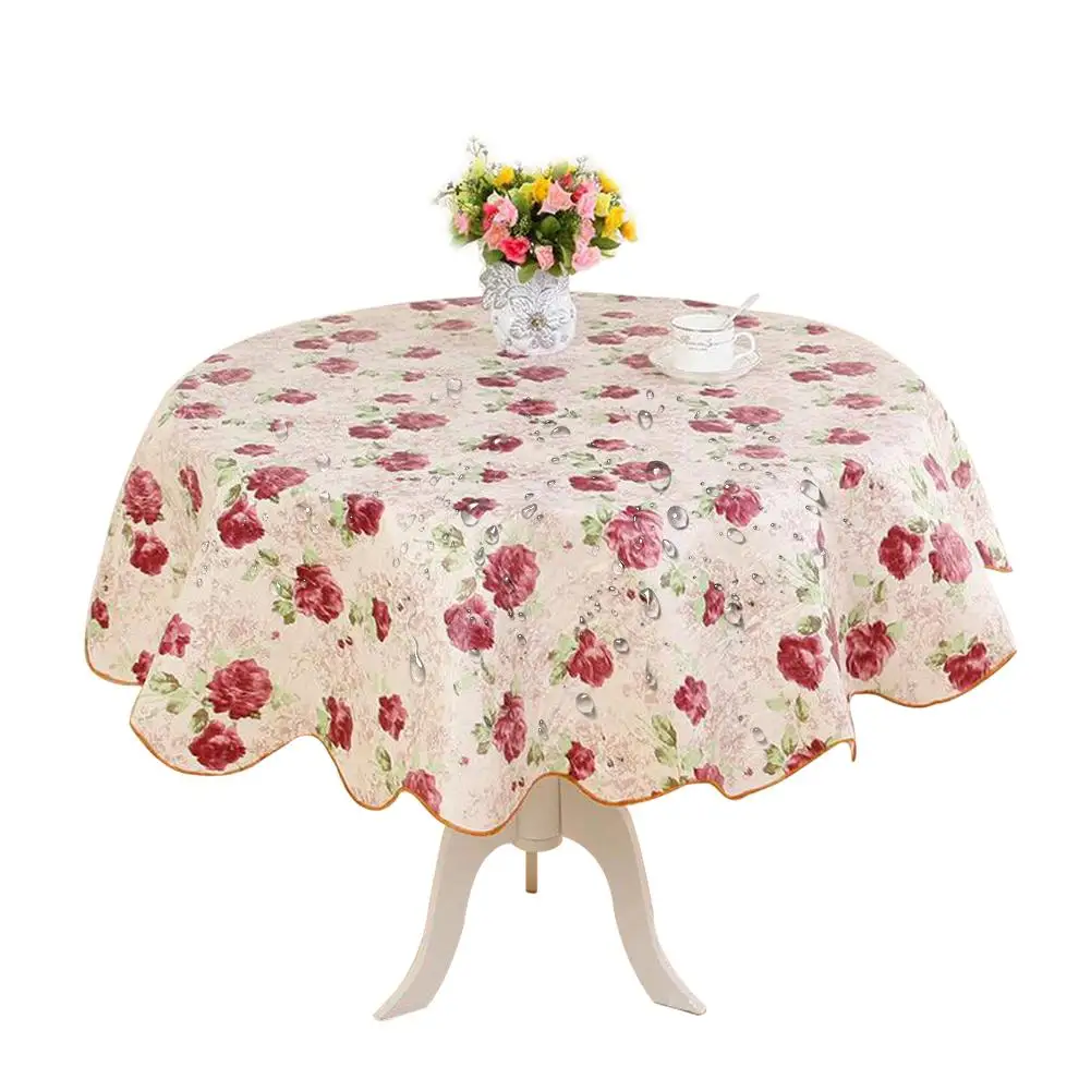 

Flower Printing Round Table Cloth Waterproof Oilproof Anti-slip Flannel Tablecloth Table Cover Decoration For Home Restaurant