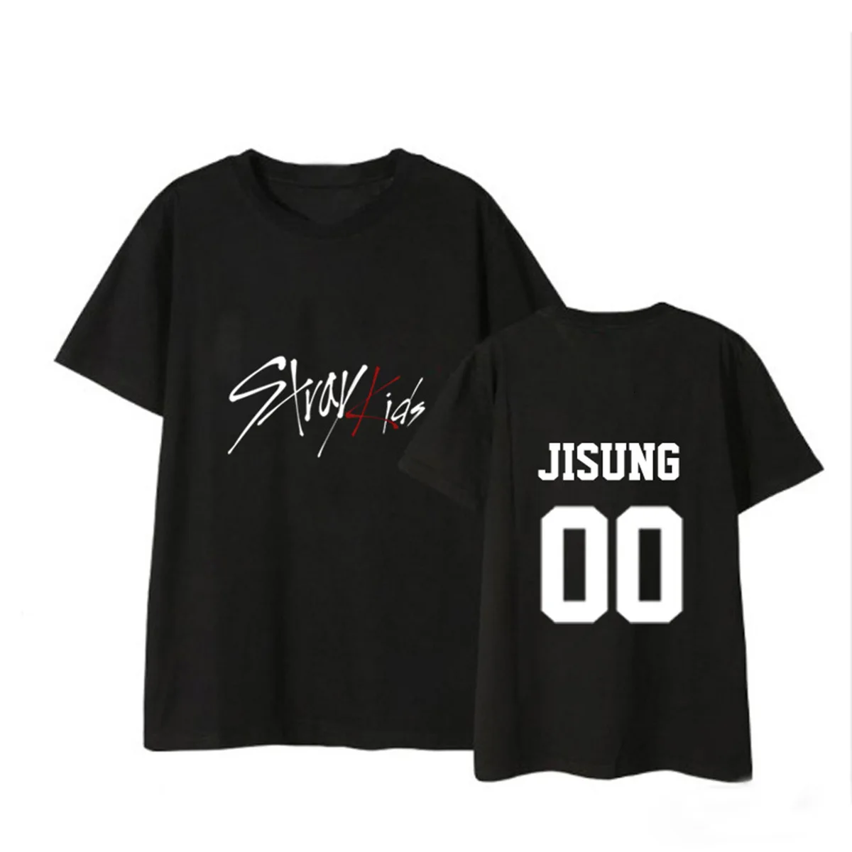 Детская Футболка KPOP StrayKids, Корейская уличная одежда в стиле хип-хоп, MINHO JISUNG WOOJIN CHANGBIN FELIX, хлопковая футболка с короткими рукавами для женщин - Цвет: Black-Jisung