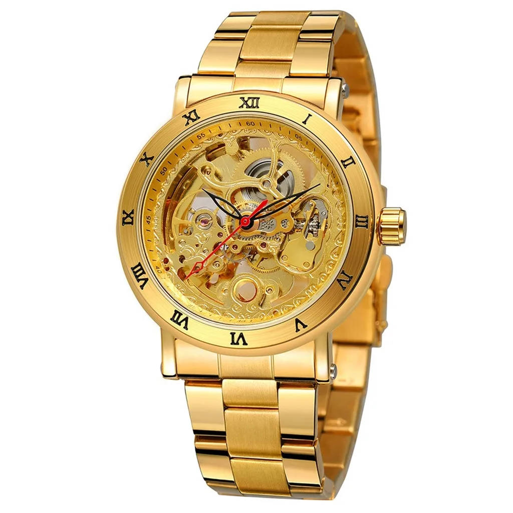 

Men Watch Luxury Double Bottom Hollow Dial Fashion Gold Alloy Strap Clock Quartz Male WristWatch Relogio Masculino New Sale 2019