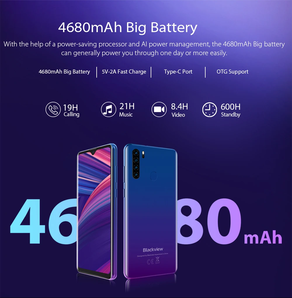 Blackview A80 Pro Quad камера заднего вида, глобальная версия, мобильный телефон, 4 Гб+ 64 ГБ, четыре ядра, 6,49 ', дроп 4680 мАч, 4G, мобильный смартфон