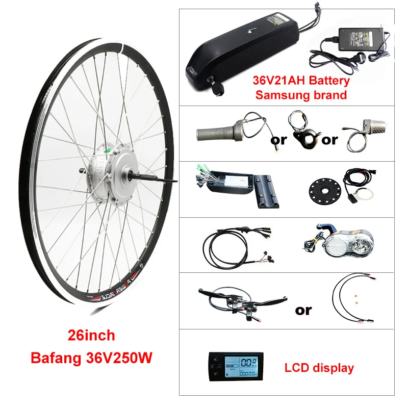 BAFANG 36V 250W мотор колесный электрический велосипед комплект с батареей 8FUN концентратор мотор e велосипед электрический велосипед конверсионный комплект - Цвет: 26inch 36V21AH LCD