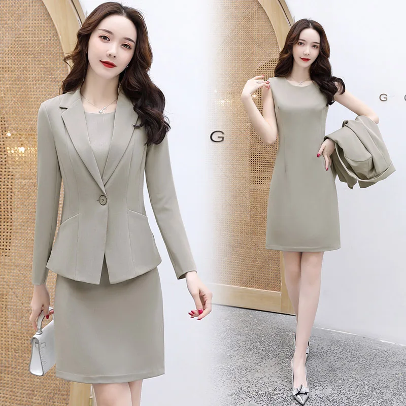 

2020 Spring Clothing New Style Korean-style Elegant WOMEN'S Dress Slim Fit Workplace Office Suit + Sleeveless Dress Two-Piece Se