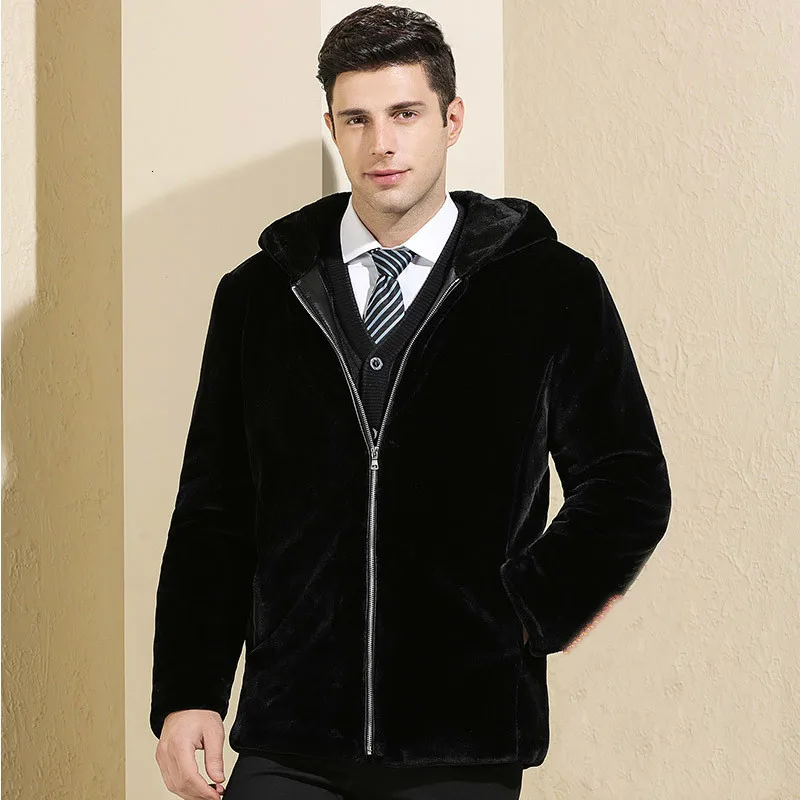 2019 New Men's Mink Fur Coat Plus Velvet Thick Imitation Sheep Shearing Woolen Jacket Winter Coat Men Hooded Overcoat Erkek Mont 2019 New Men's Mink Fur Coat Plus Velvet Thick Imitation Sheep Shearing Woolen Jacket Winter Coat Men Hooded Overcoat Erkek Mont