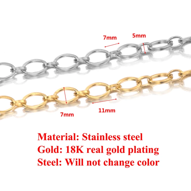 1 Meter Stainless Steel Gold Rolo Cable Chains Flat Wire Chic 3:1 Chain Fit  for