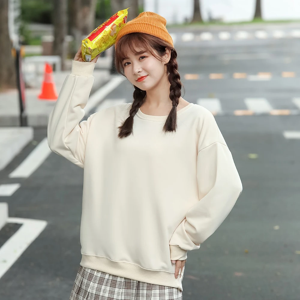 8 Colors Winter Grey Pink  Round Neck Long Sleeve Velvet Warm Sweatshirts Women Korean Black Loose  Female Casual Coat