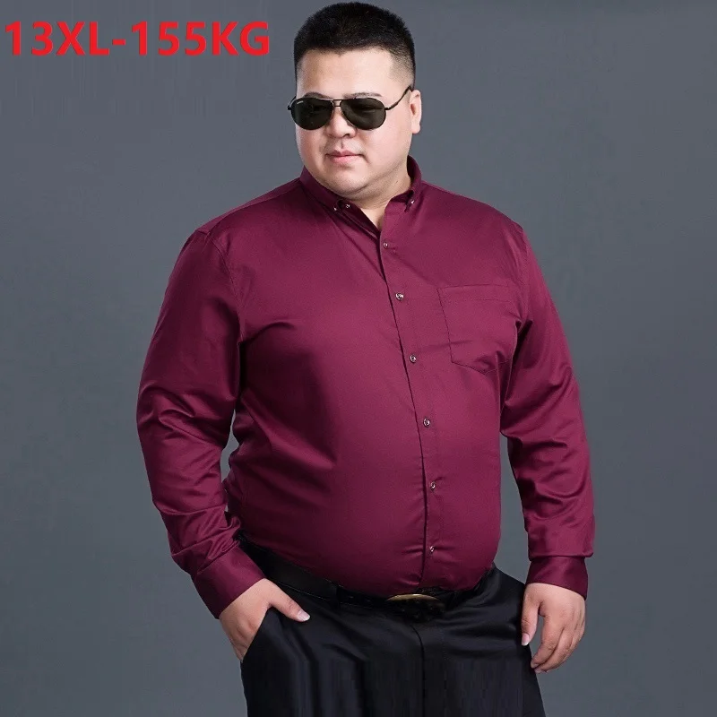 spring autumn men dress shirt long sleeve plus size shirt 10XL 12XL