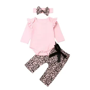 

Newborn Baby Girl Clothes Long Sleeve Romper Leopard Leggings Pants Headband 3PCS Autumn Outfit Clothes Tracksuit