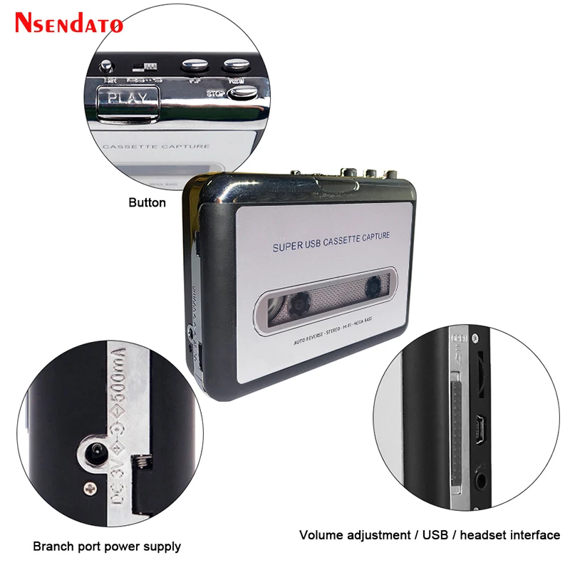 USB Cassette Player Tape to MP3 Converter Capture Adapter Audio Music Player Tape USB Cassette Recorder & Player