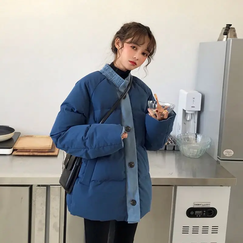 Модная поп-Модная Джинсовая зимняя куртка в стиле пэчворк, Женская однотонная утепленная парка, Женское пальто, теплая хлопковая парка, Manteau Femme Hiver