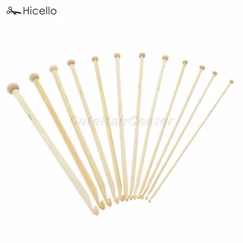 

12pcs/set Beaded Crochet Bamboo 3mm-10mm Single Pointed Hook Afghan Tunisian Knit Needle 25cm long Hand Sewing DIY tool Hicello