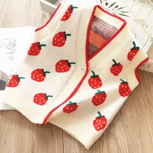 Детская осенняя трикотажная жилетка с клубничным принтом; трикотажный кардиган для девочек; Новинка; универсальная детская одежда; 01