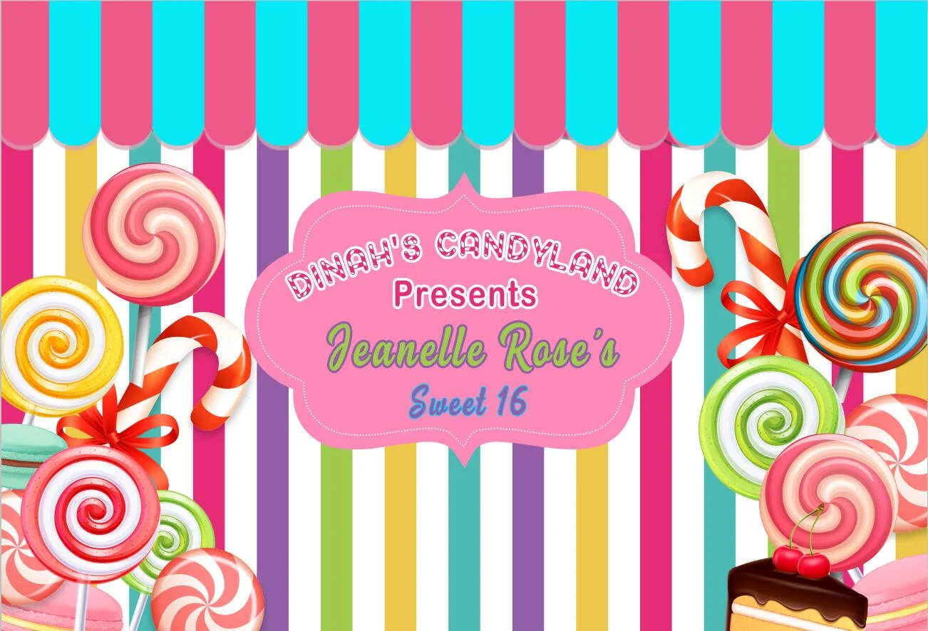 Виниловый фон для фотостудии с изображением конфет земли сладости 16-го дня