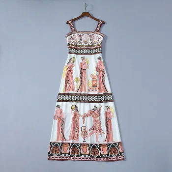 

Spring 2020 for European and American women's wear Condole belt Heavy hammer bead Court lady print fashion dress