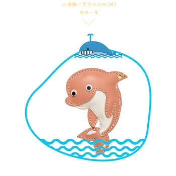 

Cute Fun delphinus Real leather Coin Purse Holder Key Fob with Lobster Hook for men and women