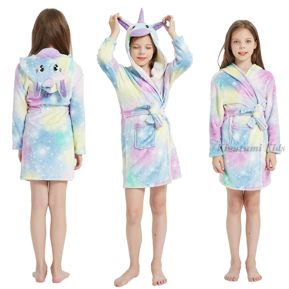 short sleeve baby nightgown 4 6 8 10 12 Y Baby Girls Robe for Kids Pajamas Unicorn Bath Robes Winter Warm Purple Rainbow Hooded Sleepwear Birthday Party Pjs sleepwear for baby boy