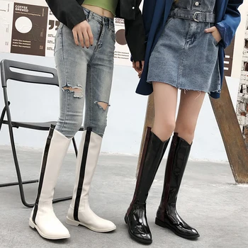 

Luxury brand riding boots women's knight boots mixed color Zipper keep warm concise new winter shoes women's boots mujer