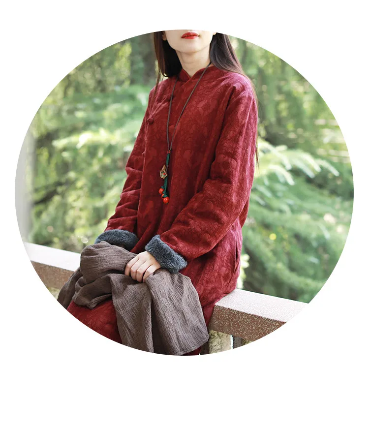 LZJN Chinese Dress Women 2019 Autumn Winter Long Sleeve Cheongsam Qipao Jacquard Fleece Lined Warm Thick Dress Robe Vestidos (14)