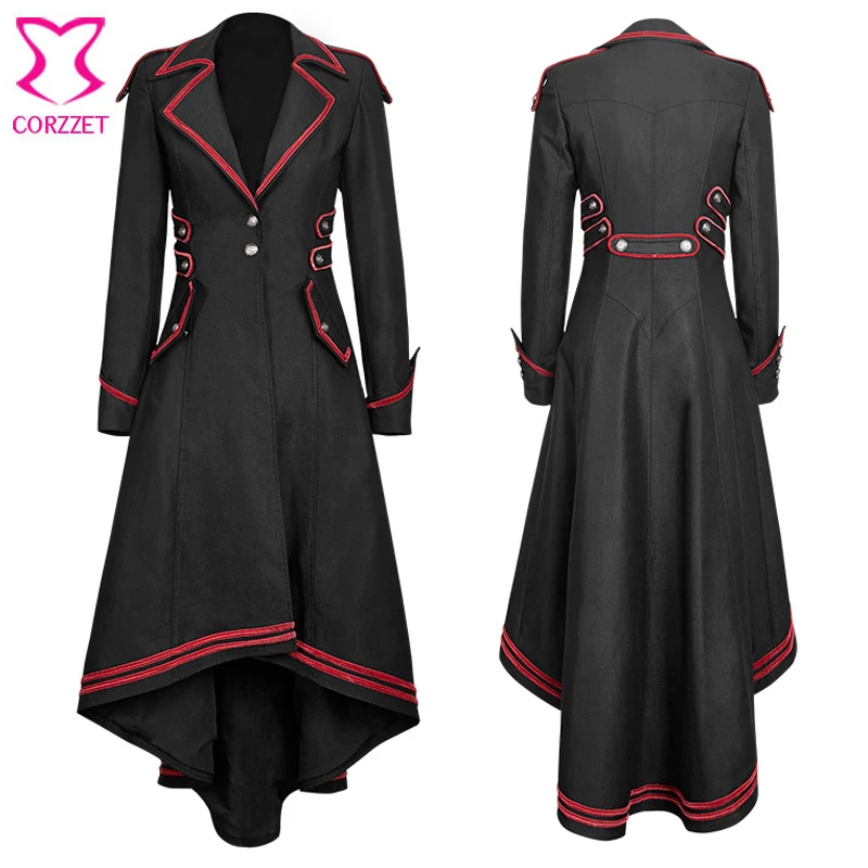 

Steampunk Gothic Black Cotton V-Neck Long Sleeves Winter Jacket Women Vintage Clothing Punk Rock Trench Coat Femme Plus Size