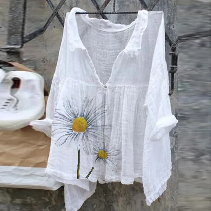 Floral de las mujeres, blusa Sexy cuello en V de camisas de fiesta de verano de 2021, ropa de playa, Tops Oficina damas Casual Blusas de talla grande