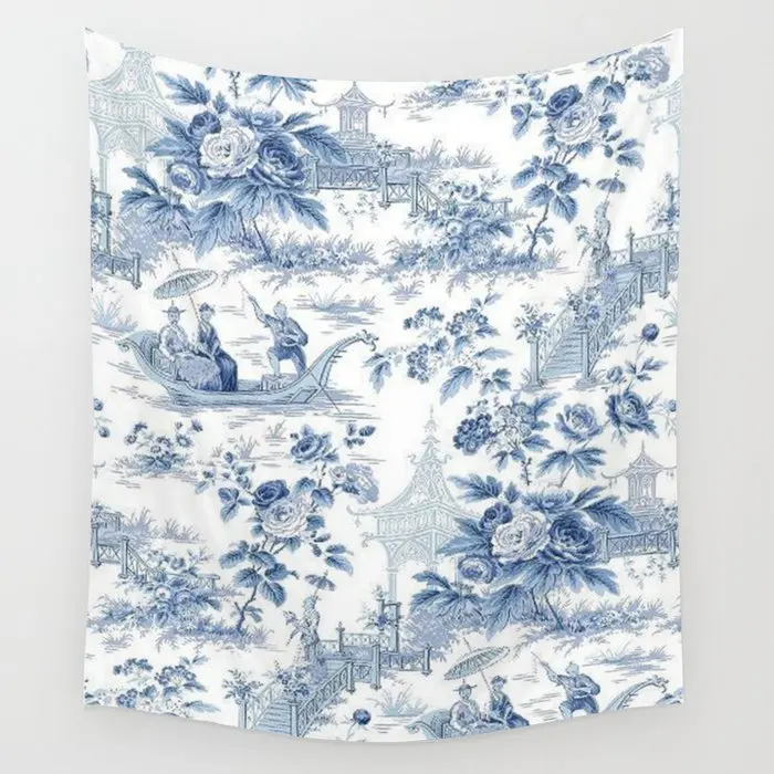 Powder Blue Chinoiserie Toile Wall Tapestry Cover Beach Towel Throw Blanket Picnic Yoga Mat Home Decoration | Дом и сад