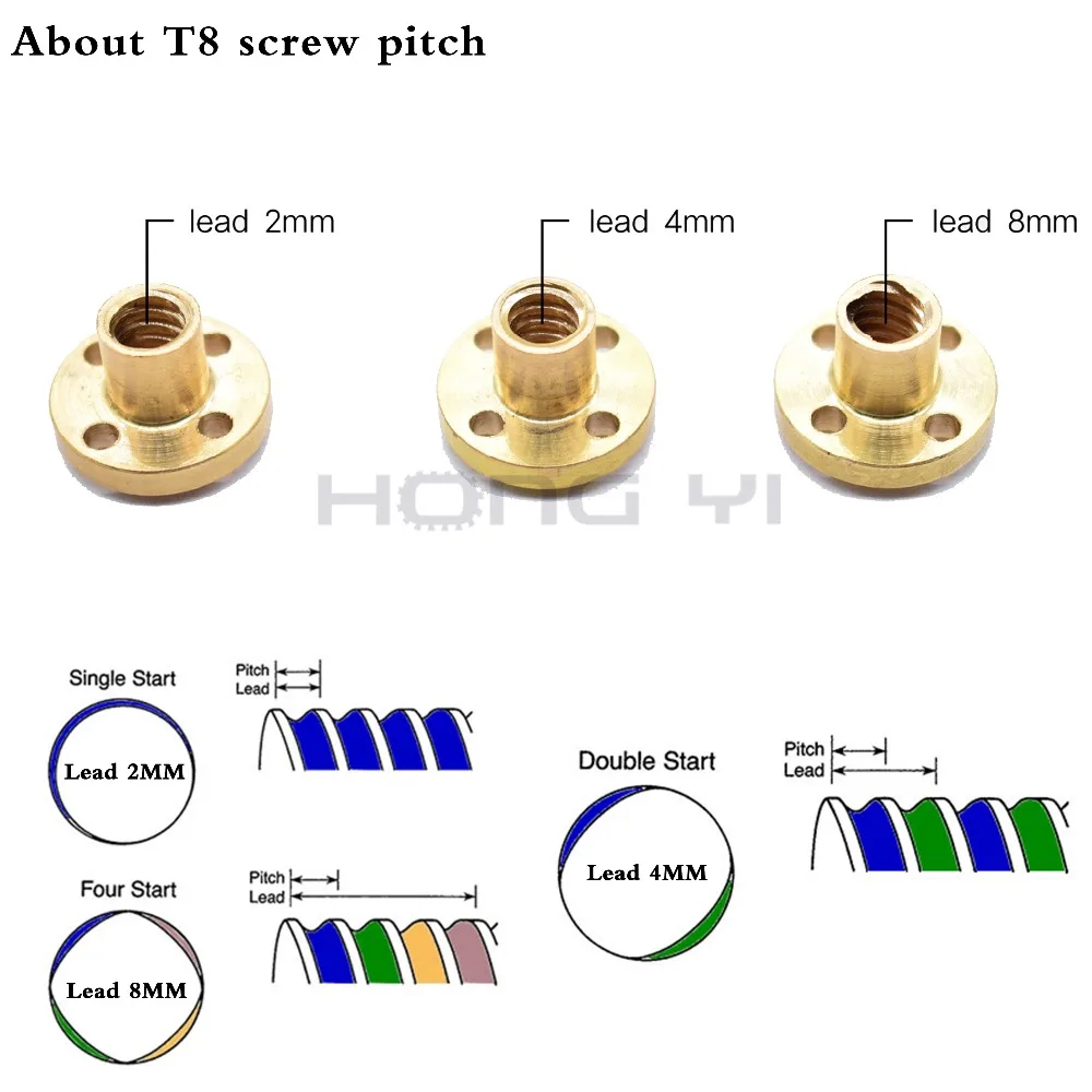 3D-принтеры трапециевидные стержень ходовой винт с резьбой 8 мм Length100mm200mm300mm400 T8 свинцово-2/4/8/12/14 мм с Латунная гайка