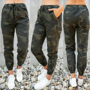 

Women Elastic Waist Camouflage Print Cargo Harem Pants Casual Long Pants Military Army Combat Joggers Skinny Legging Trousers