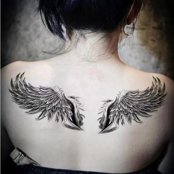 1Pair Black Wings For Shoulder Temporary Tattoo Stickers Men Women Waterproof Fake Tattos Big Size Flash Decals Tatoos | Красота и