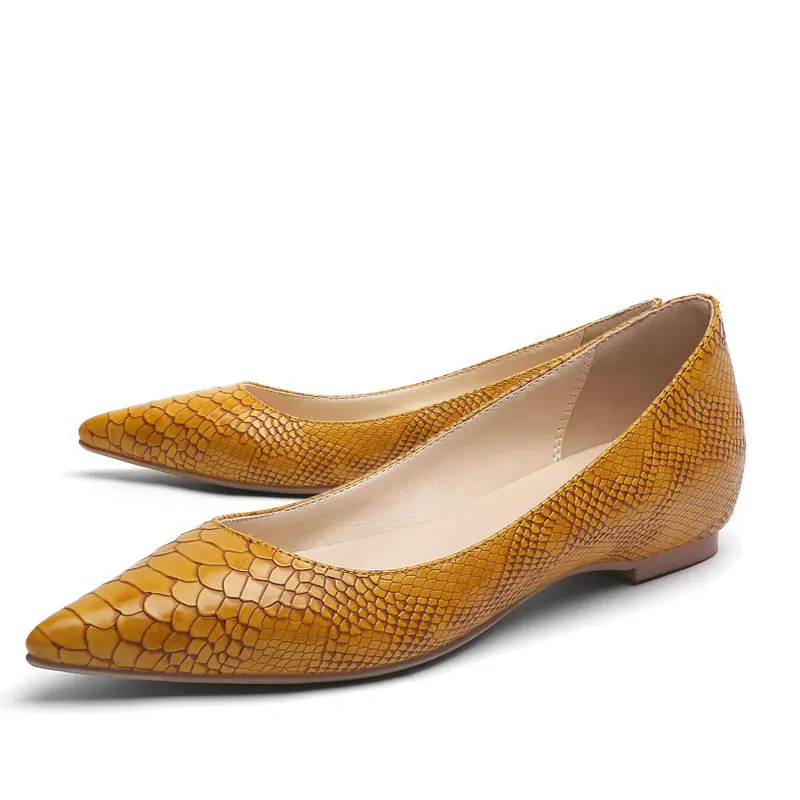 

Spring Autumn Emboss Leather Shoes Women Plus Size 45 Ballet Flats Pointed Toe Shallow Mouth Slip-On Ladies Loafer Shoes
