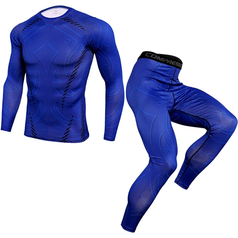 Mens Compression Sets Tshirt Men Bodybuilding Tracksuit Elastic Gyms T Shirt Long Sleeve Tops Fitness Workout Tight Shirts Men - Цвет: TK173