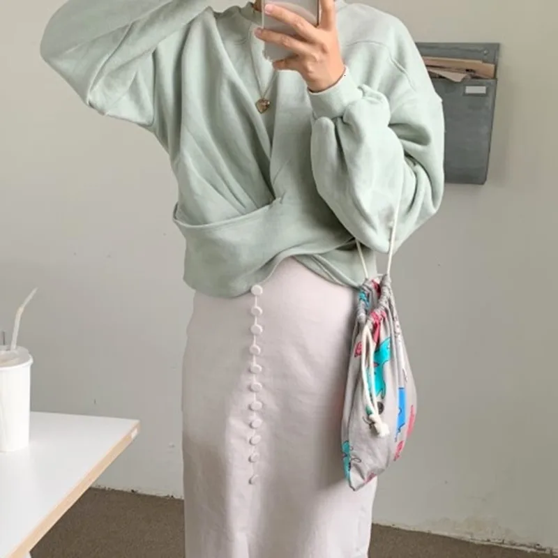SHENGPALAE Round Collar Lantern Sleeve Women Feminino Jumpers Autumn Winter Keep Warm Korean Loose Women Sweatshirt A871