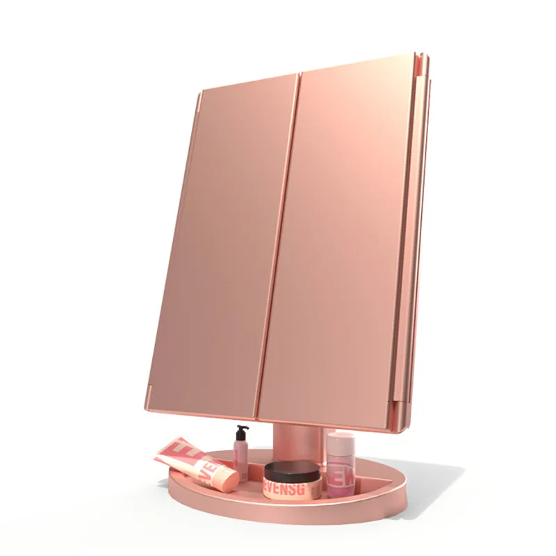 Светодиодный светильник с сенсорным экраном 22 s зеркало для макияжа увеличительное туалетное зеркало 3 складной настольный зеркальный светильник 180 ˚вращающийся регулируемый - Цвет: 22D-GOLD-NO BOX
