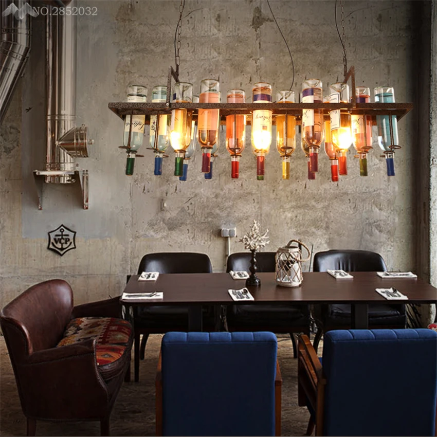 

Creative Recycled Retro Ceiling Pendant Lamps Hanging Wine Bottle Led Light Dining Room/Bar/Restaurant Kitchen Lighting Fixture