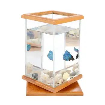 

Fish Tank Home Office Table Decoration Feeding Box Fish Bowl Rotary Square With Light Mini Aquarium Building Block